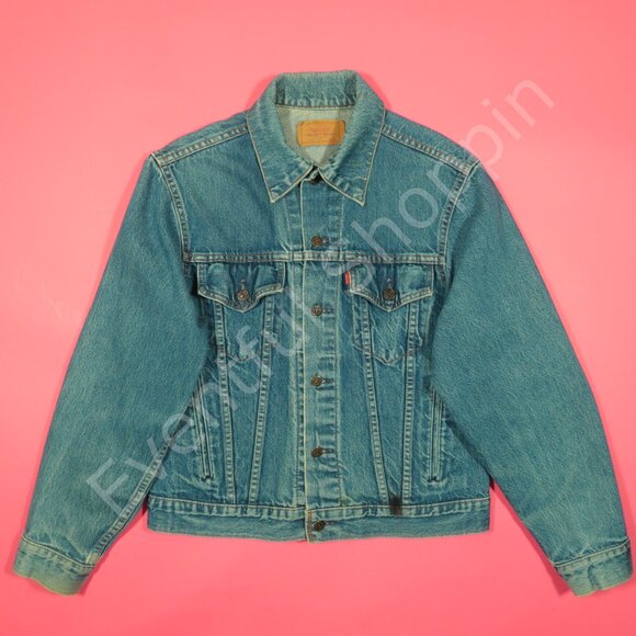 Vintage Levis Jacket Mens 42 M Blue Type 3 Denim Painted 1980s Made In Canada - Picture 3 of 14